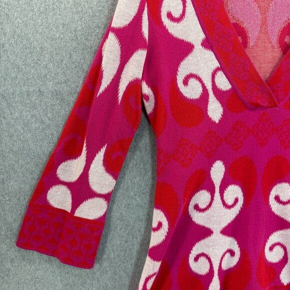 NEVE Womens Size Small Cotton‎ Knit Sweater V-Neck Red Pink White 3/4 Sleeve Mod - Picture 2 of 10